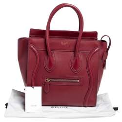 Pre Owned Celine Red Leather Micro Luggage Tote