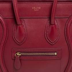 Pre Owned Celine Red Leather Micro Luggage Tote