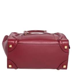 Pre Owned Celine Red Leather Micro Luggage Tote
