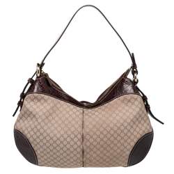 مملوكة مسبقًا Celine Cream/Brown Canvas And Croc Leather Macadam Hobo