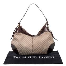 مملوكة مسبقًا Celine Cream/Brown Canvas And Croc Leather Macadam Hobo