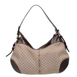 مملوكة مسبقًا Celine Cream/Brown Canvas And Croc Leather Macadam Hobo