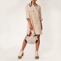 مملوكة مسبقًا Celine Cream/Brown Canvas And Croc Leather Macadam Hobo