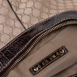 مملوكة مسبقًا Celine Cream/Brown Canvas And Croc Leather Macadam Hobo