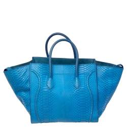 Pre Owned Celine Blue Python Leather Mini Luggage Tote