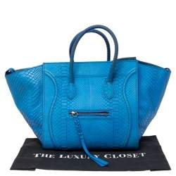 Pre Owned Celine Blue Python Leather Mini Luggage Tote