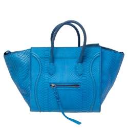 Pre Owned Celine Blue Python Leather Mini Luggage Tote