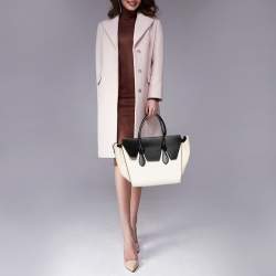 Pre Owned Celine White/Black Leather Mini Tie Tote