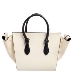 Pre Owned Celine White/Black Leather Mini Tie Tote