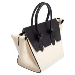 Pre Owned Celine White/Black Leather Mini Tie Tote