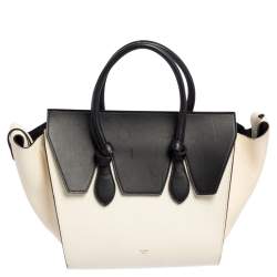 Pre Owned Celine White/Black Leather Mini Tie Tote