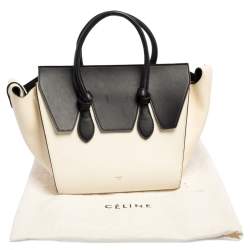 Pre Owned Celine White/Black Leather Mini Tie Tote