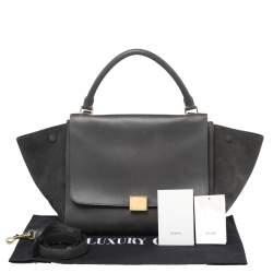 Celine Dark Grey Leather and Suede Medium Trapeze Top Handle Bag