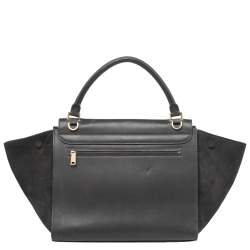 Pre Owned Celine Dark Grey Leather and Suede Medium Trapeze Top Handle Bag