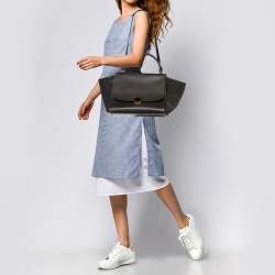 Pre Owned Celine Dark Grey Leather and Suede Medium Trapeze Top Handle Bag