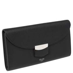 Pre Owned Celine Black Leather Large Trotteur Multifunction Flap Wallet