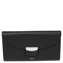 Celine Black Leather Large Trotteur Multifunction Flap Wallet