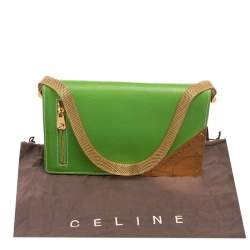 Pre Owned Celine Green Leather Flap Clutch