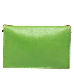 Pre Owned Celine Green Leather Flap Clutch
