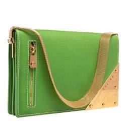 Pre Owned Celine Green Leather Flap Clutch
