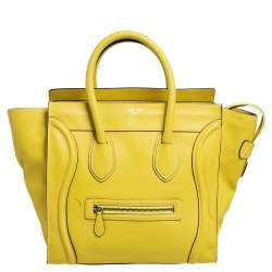 Pre Owned Celine Yellow Leather Mini Luggage Tote