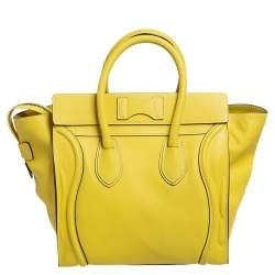 Pre Owned Celine Yellow Leather Mini Luggage Tote