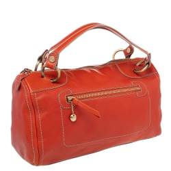 Pre Owned Celine Orange Leather Front Zip Satchel