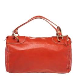 Pre Owned Celine Orange Leather Front Zip Satchel
