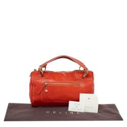 Pre Owned Celine Orange Leather Front Zip Satchel