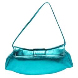 Pre Owned Celine Metallic Blue Leather Baguette Bag