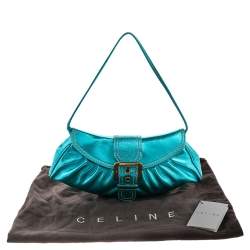 Pre Owned Celine Metallic Blue Leather Baguette Bag