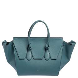 Pre Owned Celine Teal Blue Leather Small Tie Tote