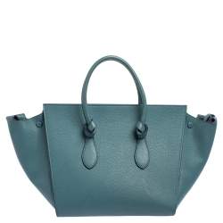 Pre Owned Celine Teal Blue Leather Small Tie Tote
