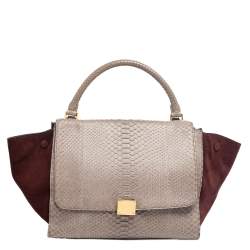 Pre Owned Celine Brown/Grey Python Leather And Suede Medium Trapeze Top Handle Bag