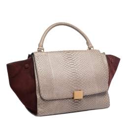 Pre Owned Celine Brown/Grey Python Leather And Suede Medium Trapeze Top Handle Bag