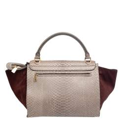 Pre Owned Celine Brown/Grey Python Leather And Suede Medium Trapeze Top Handle Bag