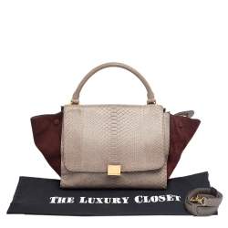 Pre Owned Celine Brown/Grey Python Leather And Suede Medium Trapeze Top Handle Bag