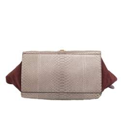 Pre Owned Celine Brown/Grey Python Leather And Suede Medium Trapeze Top Handle Bag
