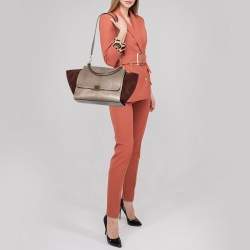 Pre Owned Celine Brown/Grey Python Leather And Suede Medium Trapeze Top Handle Bag