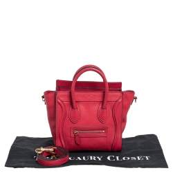Pre Owned Céline Red Grained Leather Nano Luggage Tote