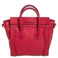 Pre Owned Céline Red Grained Leather Nano Luggage Tote
