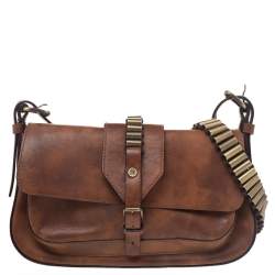 Pre Owned Celine Brown Leather Flap Shoulder Bag