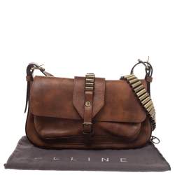 Pre Owned Celine Brown Leather Flap Shoulder Bag