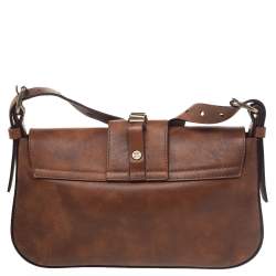 Pre Owned Celine Brown Leather Flap Shoulder Bag
