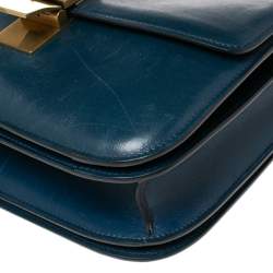 Pre Owned Celine Electric Blue Leather Medium Classic Box Crossbody Bag