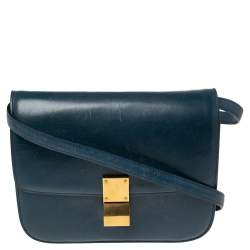 Pre Owned Celine Electric Blue Leather Medium Classic Box Crossbody Bag