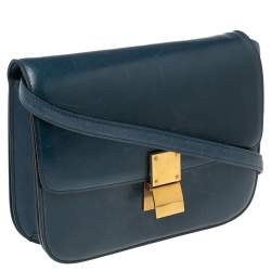 Pre Owned Celine Electric Blue Leather Medium Classic Box Crossbody Bag