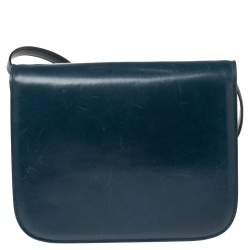 Pre Owned Celine Electric Blue Leather Medium Classic Box Crossbody Bag