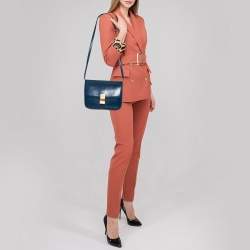 Pre Owned Celine Electric Blue Leather Medium Classic Box Crossbody Bag