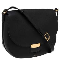 Pre Owned Celine Black Leather Medium Trotteur Shoulder Bag